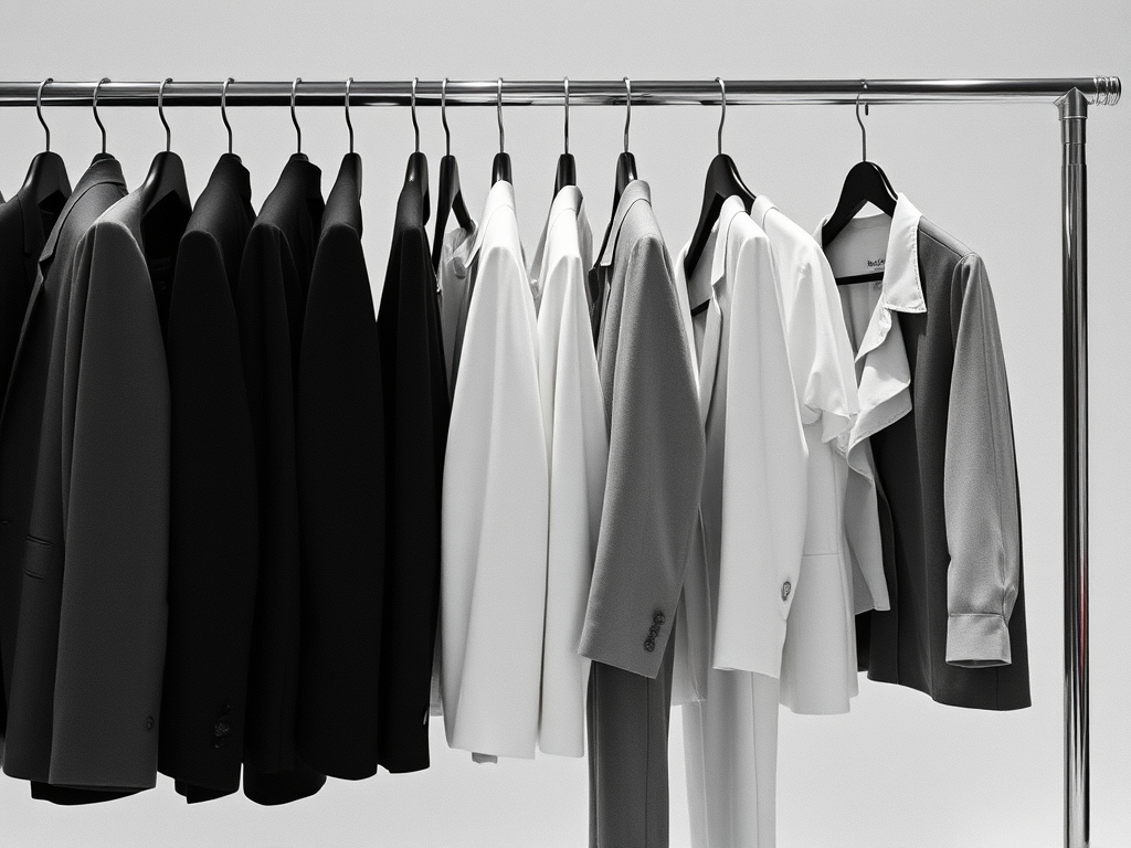 A stylish clothing rack displaying modern interview attire from top fashion brands, where style meets professionalism.