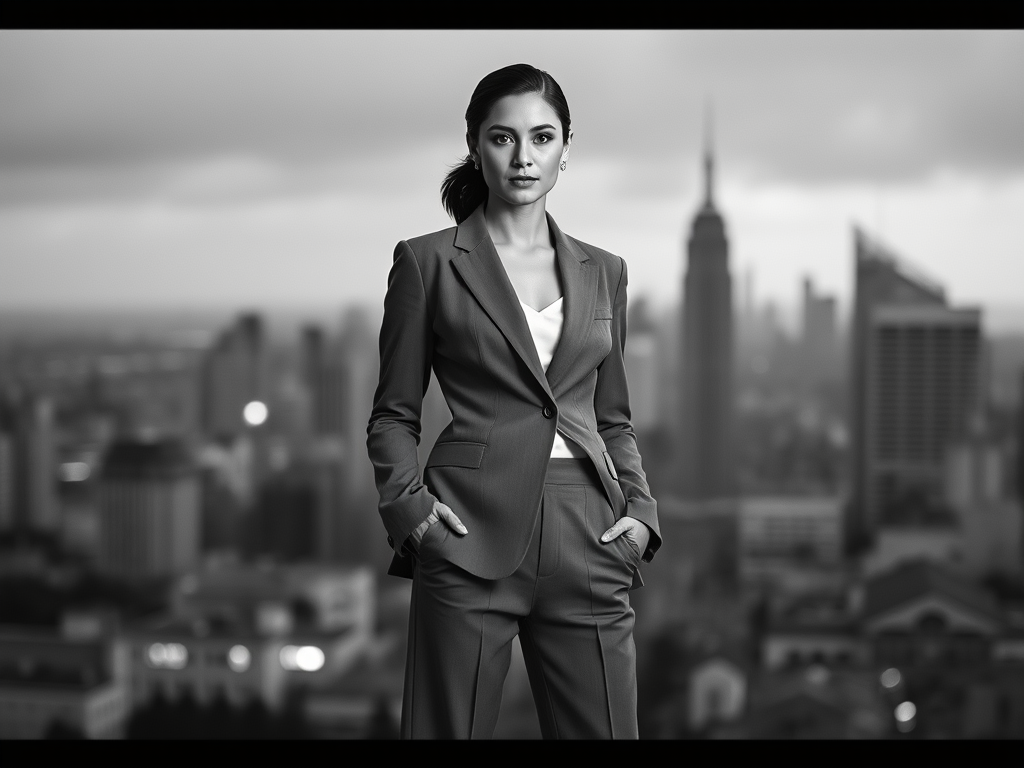 A confident woman in modern interview attire, symbolizing empowerment, adaptability, and professional confidence.