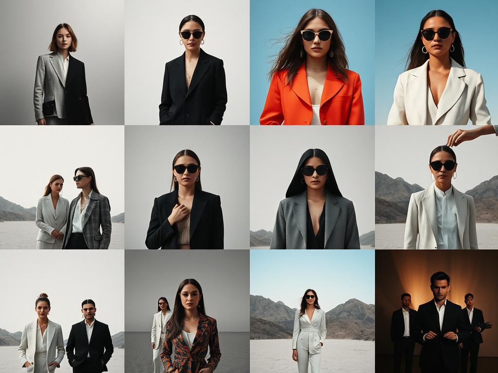 A stylized collage of diverse fashion influencers showcasing different summer styles—minimalist monochrome, bold and colorful, bohemian chic, and structured tailoring. The Instagram-style grid layout enhances the modern aesthetic.